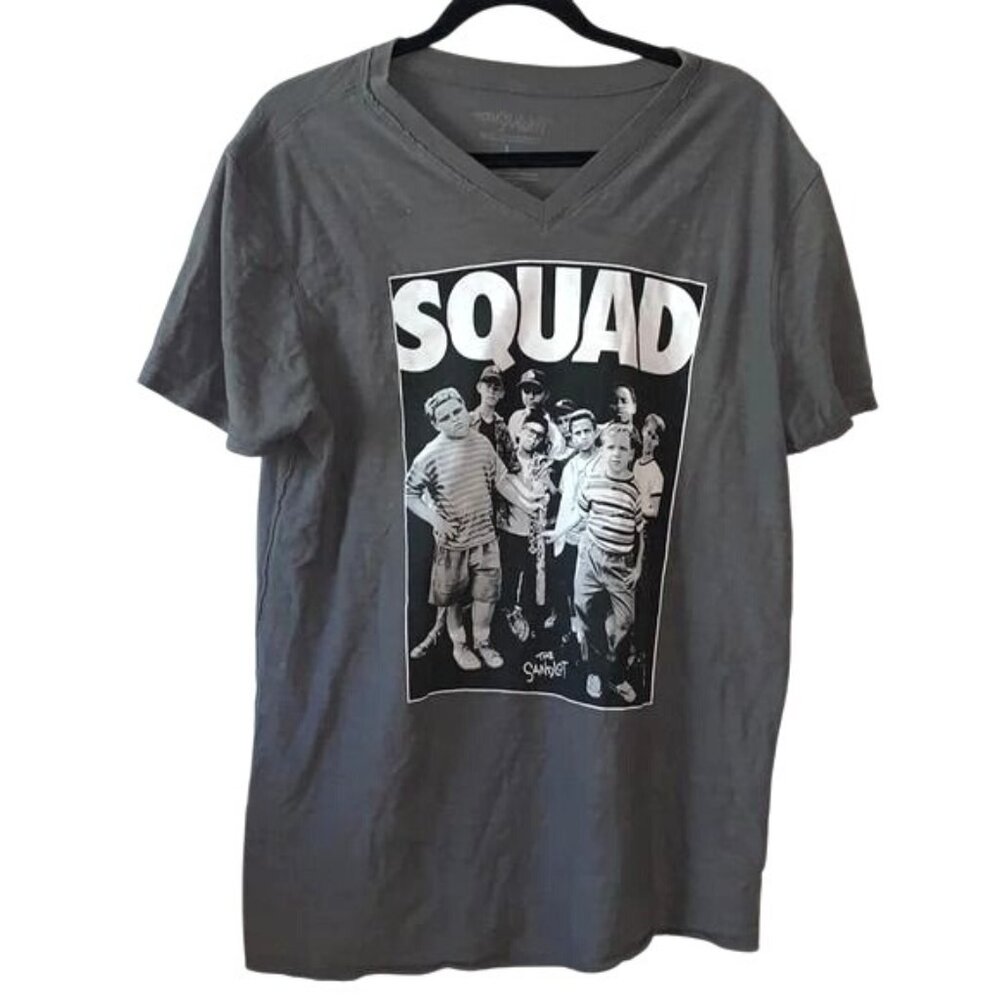 The Sandlot Squad Graphic V-Neck T-Shirt Gray Large 100% Cotton Mens Casual Tee